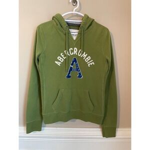 Y2K Abercrombie & Fitch Size L Green Pullover Hoodie Logo Varsity Puff Letters